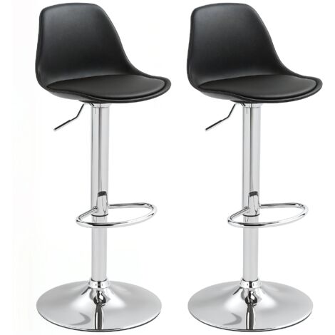 HOMCOM Barhocker 2er Set, Gepolstert Barstuhl mit Stahlgestell, Lehne, aus Kunstleder, Höhenverstellbar Küchenstühle mit Fußstütze 360° Drehbar Tresenhocker für Küche, Wohnzimmer, Esszimmer Schwarz