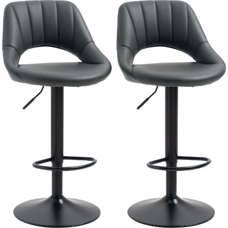 HOMCOM Barstools Set of 2, Dining Stools with Backrest and Footrest, Grey