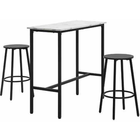 HOMCOM Bartisch mit Barhocker Set, 3-teiliges Bartisch Set, Esstisch mit 2 Barhocker, Essgruppe, Stehtisch, Küchentisch für Esszimmer, Stahl, Weiß, Schwarz