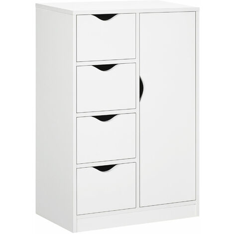 HOMCOM Bathroom Floor Cabinet Freestanding Storage Unit with 4 Drawers for Living Room White