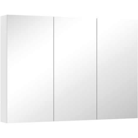 HOMCOM Bathroom Mirror Cabinet with 4 Adjustable Shelves, White