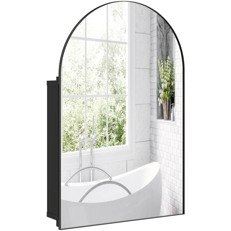 Homcom Bathroom Mirror Cabinet with Mirror Arched Wall Cabinet Black