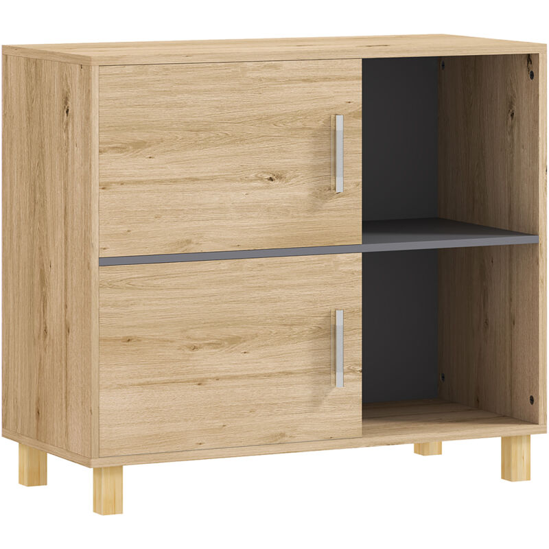 Bathroom Storage Cabinet with Open Compartments and Double Doors - Homcom