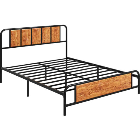 HOMCOM Bed Frame Steel Bed Base with Headboard Rustic Brown 160 x 207cm