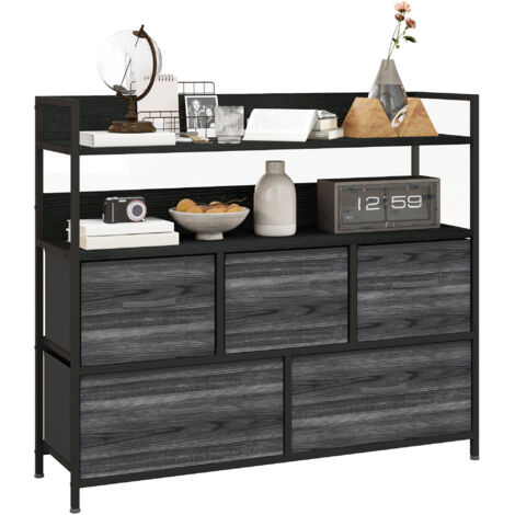 HOMCOM Bedroom Chest of Drawers 5 Drawer Dresser w/ Shelves, Black