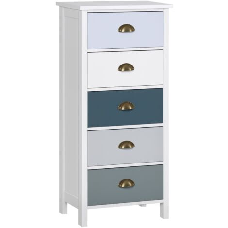 HOMCOM Bedroom Chest of Drawers, 5-Drawer Tallboy Dresser with Metal Handles, Drawers Storage Unit for Living Room Blue