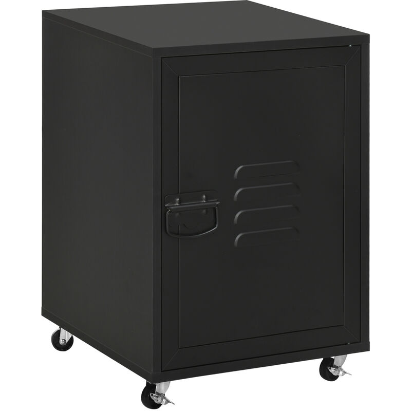 Homcom Bedside Table, Rolling End Side Table, Mobile Storage Cabinet Black