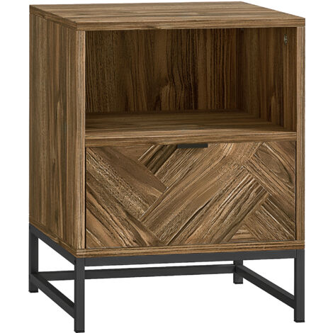 HOMCOM Bedside Table, Sofa Side Table with Drawer for Bedroom, Brown
