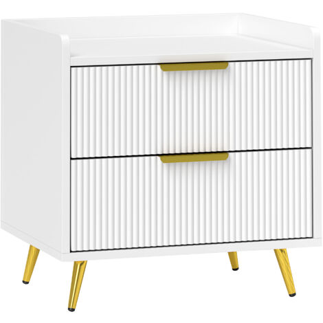 HOMCOM Bedside Table with 2 Drawers for Bedroom, Living Room, White