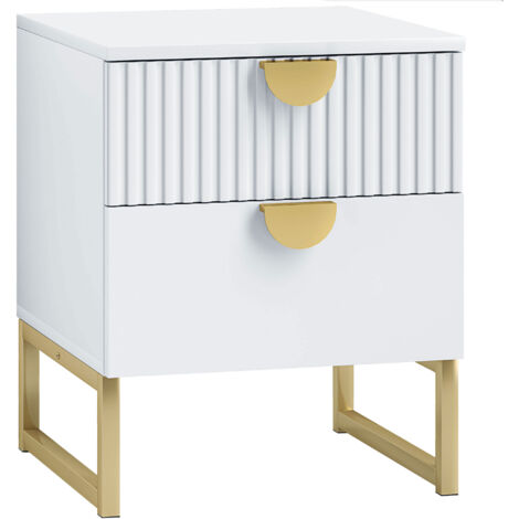 HOMCOM Bedside Table with 2 Drawers, Modern Side Table, White