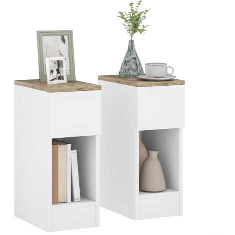 HOMCOM Bedside Tables Set of 2, Nightstands for Bedroom, Living Room, White