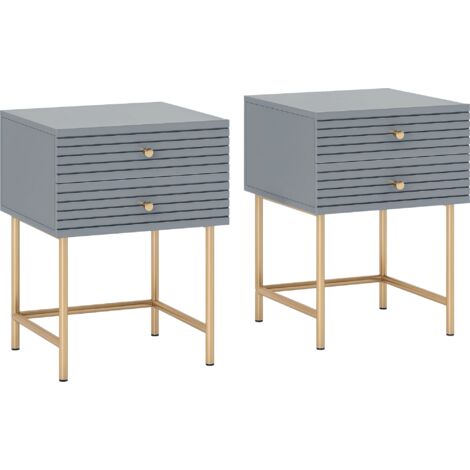 HOMCOM Bedside Tables Set of 2 with 2 Drawers for Bedroom, Grey