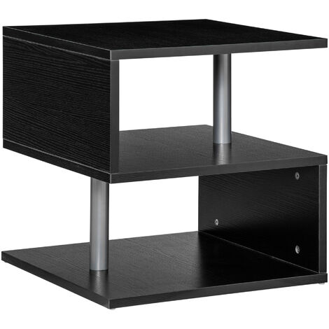 HOMCOM Beistelltisch Couchtisch Wohnzimmertisch Sofatisch S-Form 3 x Fach Spanplatte Stahl Schwarz 48 x 48 x 48 cm - schwarz