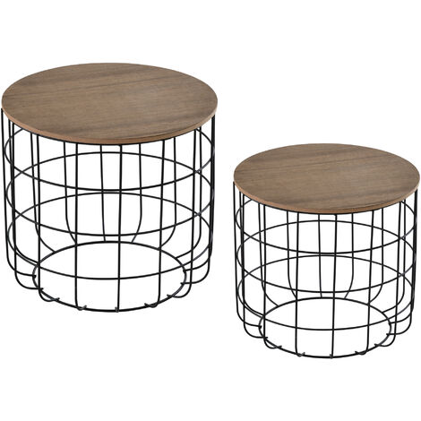 HOMCOM® Beistelltisch Garten Couchtisch Kaffeetisch Wohnzimmer 2er Set Schwarz+Braun - Schwarz+Braun