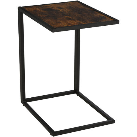 HOMCOM Beistelltisch in C-Form Kaffeetisch Couchtisch Standtisch Tisch Metall MDF Rustikal-Braun 40,6 x 50,8 X 64,2 cm - Rustikal-Braun+Schwarz