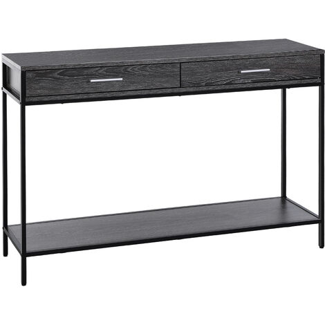 HOMCOM® Beistelltisch Konsolentisch Eingangstisch 2 Schubladen Unterregal Stahl Grau 120 x 30 x 81,5 cm