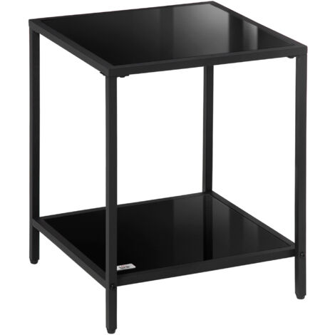 HOMCOM Beistelltisch Quadratischer Couchtisch mit 2 Ebenen, Wohnzimmertisch aus Hartglas und Stahl, Sofatisch Kaffeetisch für Wohnzimmer Schlafzimmer 40 x 40 x 50 cm Schwarz