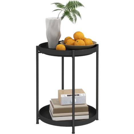HOMCOM Beistelltisch Runder Couchtisch mit 2 Ablagen, Wohnzimmertisch aus Stahl, Nachttisch Sofatisch Kaffeetisch für Wohnzimmer Schlafzimmer 44 x 44 x 56 cm Schwarz