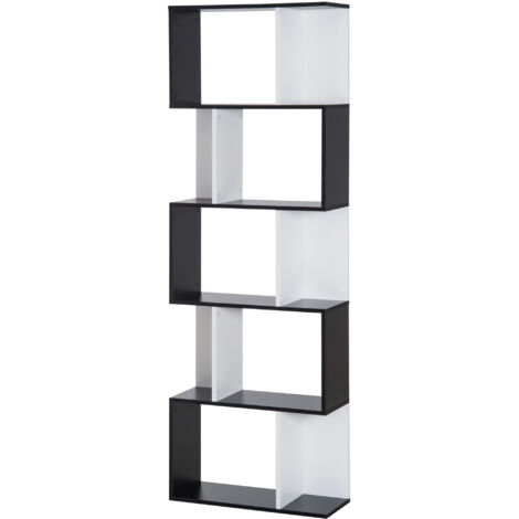 HOMCOM Bibliothèque 5 niveaux, étagère en S, meuble de rangement pour salon, chambre, bureau, 60x24x184.5 cm, noir et blanc