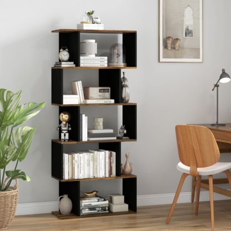 HOMCOM Bibliothèque avec 5 tablettes, meuble moderne en bois avec 10 compartiments ouverts pour maison et bureau, 70x29,5x163 cm, marron rustique.