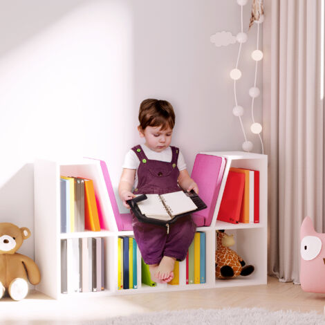 HOMCOM Bibliothèque banc 2 en 1 avec coussins de siège. étagère cube 6 compartiments ouverts et 2 niveaux. meuble de rangement pour salon. chambre à coucher. bureau. 102 x 30 x 61 cm. rose