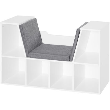 HOMCOM Bibliothèque-banc 2-en-1 avec coussins, étagère cube 6 compartiments ouverts et 2 étagères, meuble de rangement gris pour salon, chambre, bureau, 102 x 30 x 61 cm