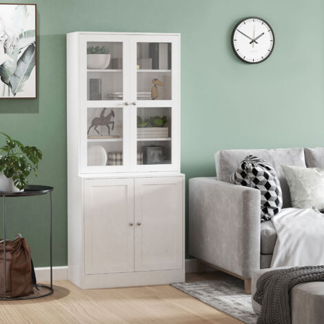 HOMCOM Bibliothèque vitrine. buffet salon. meuble de rangement avec 2 portes verre. 2 portes bois. 4 étagères réglables. pour salon. bureau. chambre. blanc