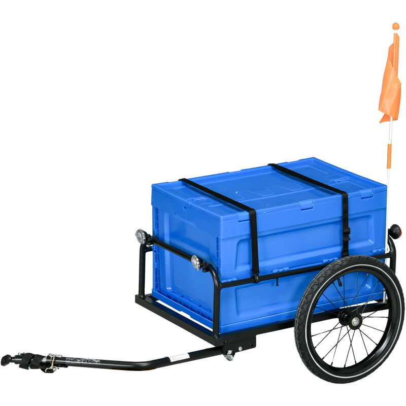 Homcom - Bicycle Trailer with 65L Foldable Storage Box and Pneumatic Tyres Blue