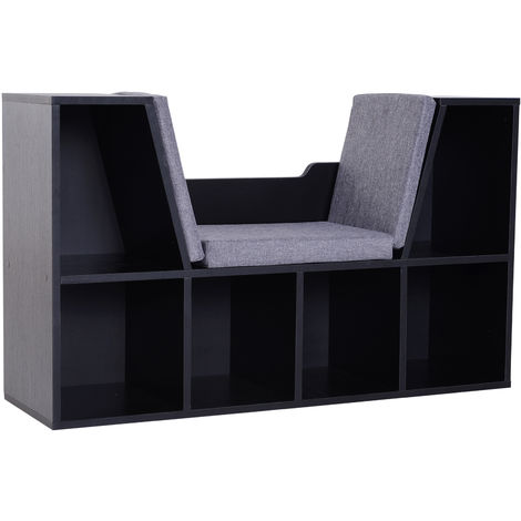 main image of "HOMCOM Bookcase Reading Seat Storage Unit Six Cubes Home Bedroom Black"