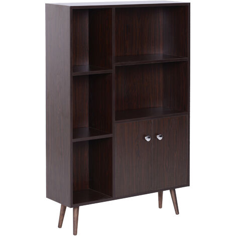 main image of "HOMCOM Bookcase Storage Cabinet Unit Free Standing w/ Two Doors Display Walnut"