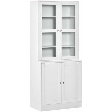 HOMCOM Bookcase with Glass Doors and Adjustable Shelves for Study, White