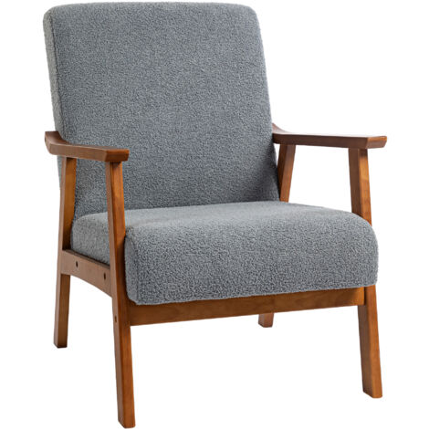 HOMCOM Boucle Accent Chair Armchair W/ Wide Seat for Living Room Bedroom, Grey