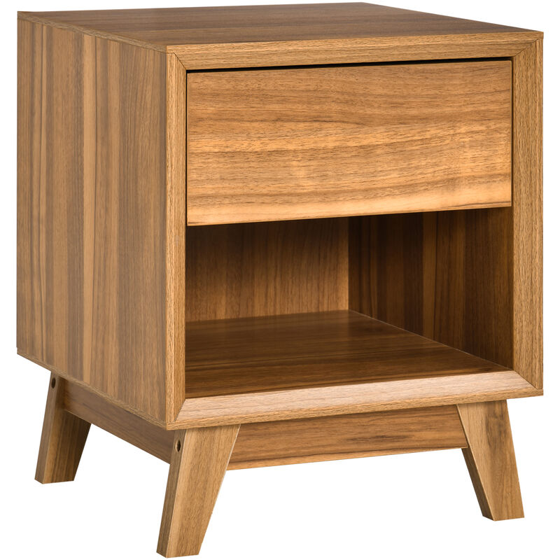 Boxy Wood-Effect Bedside Table Nightstand w/ Drawer Shelf Bedroom Home - Homcom