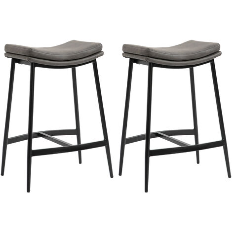 HOMCOM Breakfast Bar Stools Set of 2 Upholstered Barstools w/ Curved Seat Grey