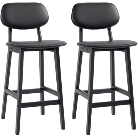HOMCOM Breakfast Bar stools Set of 2 with PU Leather Cover, Wood Legs Black
