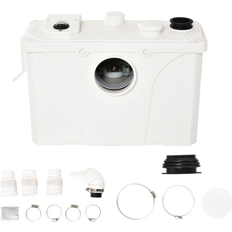HOMCOM Broyeur sanitaire WC pompe de relevage 700 W silencieux compact 4 colliers serrage + 4 embouts blanc - Blanc