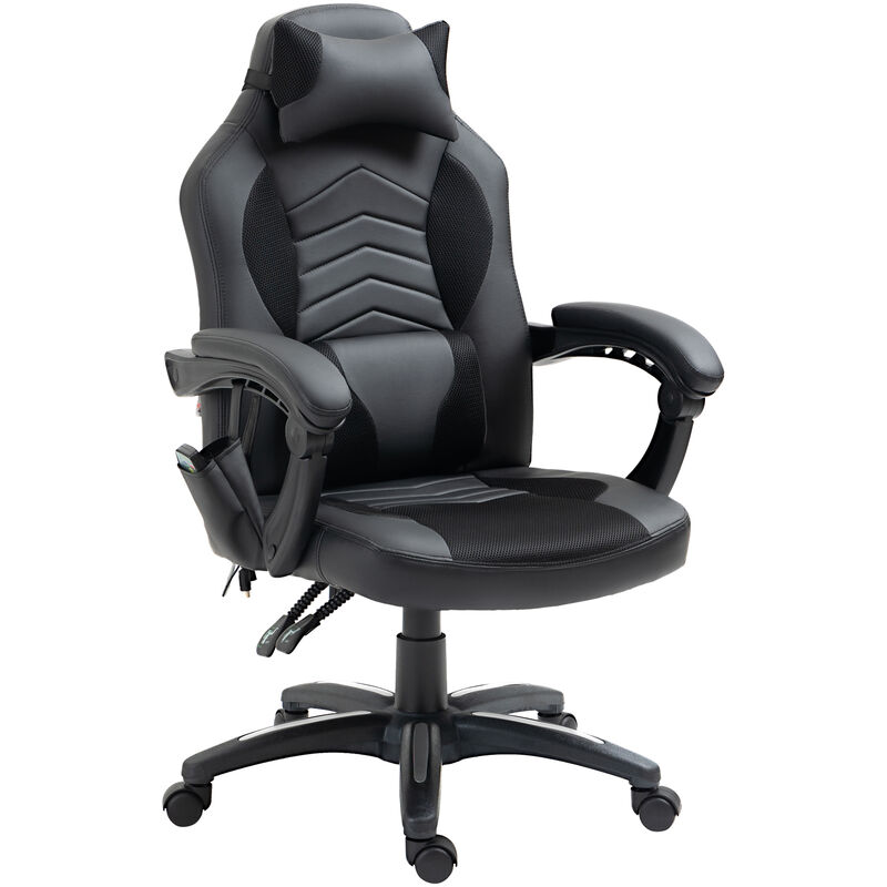 Bürostuhl Massagesessel Gaming Stuhl Wärmefunktion 6 Vibrationspunkte PU Rot 68 x 69 x 108-117cm - schwarz - Homcom