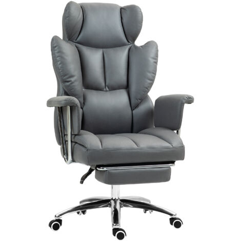 HOMCOM Bürostuhl Ergonomischer Schreibtischstuhl mit Armlehne, Fußstütze, Höhenverstellbarer Drehstuhl aus Mikrofaserstoff, Gepolstert Computerstuhl, Dunkelgrau
