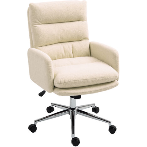 HOMCOM Bürostuhl Ergonomischer Schreibtischstuhl mit Armlehne, Lammwolle-Optik, Höhenverstellbarer Drehstuhl mit Wippfunktion, Gepolstert Home-Office-Stuhl, Cremeweiß