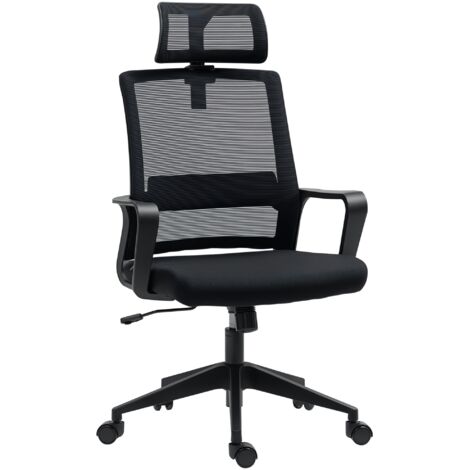HOMCOM Bürostuhl Ergonomischer Schreibtischstuhl mit Armlehne, Verstellbar Kopfstütze, Höhenverstellbarer Mesh Drehstuhl mit Wippfunktion, Schwarz