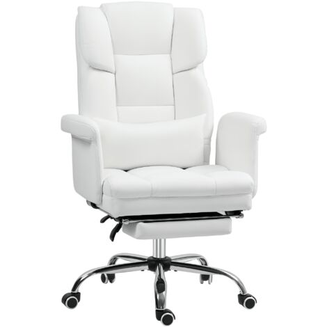 HOMCOM Bürostuhl Ergonomischer Schreibtischstuhl mit Lendenwirbelstütze, Armlehne, Fußstütze, Höhenverstellbarer Drehstuhl aus Kunstleder, Gepolstert Computerstuhl, Weiß