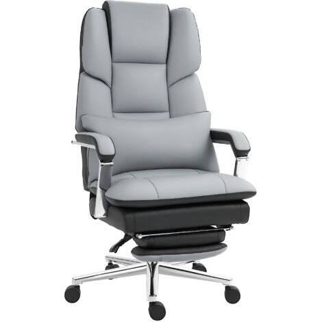 HOMCOM Bürostuhl, Ergonomischer Schreibtischstuhl mit Wippfunktion, Armlehne, Fußstütze, Computerstuhl mit Liegefunktion, Drehstuhl mit Lendenkissen, bis 120 kg Belastbar, Kunstleder, Grau