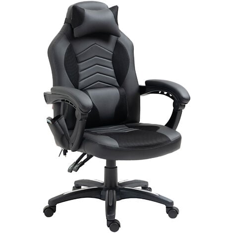HOMCOM Bürostuhl Massagesessel Massagefunktion mit 6 Vibrationspunkte Ergonomischer Gaming Stuhl mit Wärmefunktion Kunstleder Schwarz 68 x 69 x 108-117cm