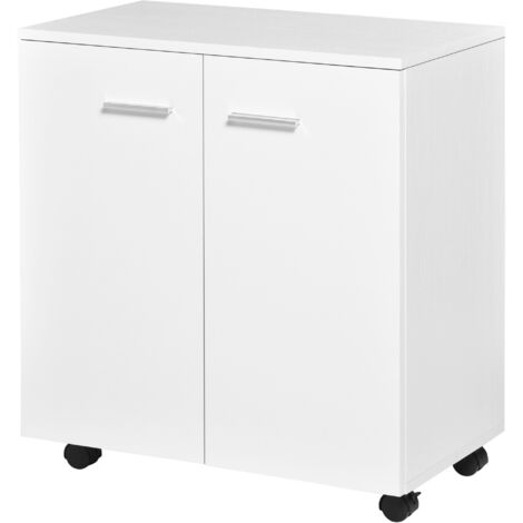HOMCOM Buffet bas sur roulettes 2 portes étagère intérieure blanc 60x35x65 cm salon chambre bureau