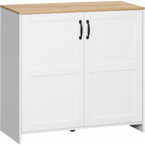 Homcom – Buffet blanc 2 portes avec étagères réglables – Panneaux de particules – Dimensions 90x39,5x88 cm – Système anti-basculement