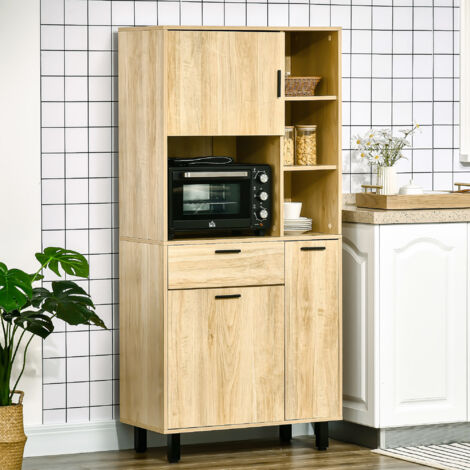 HOMCOM Buffet de cuisine armoire de cuisine multi-rangements avec un tiroir. 3 placards. 4 niches et passe-câbles hauteur 166 cm