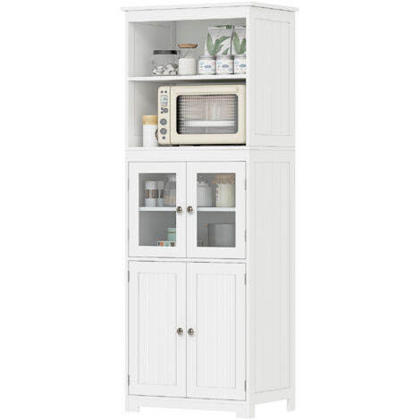 HOMCOM Buffet de cuisine vaisselier rangement 2 niches 4 portes dont 2 vitrées étagère réglable 60x30x162 cm blanc