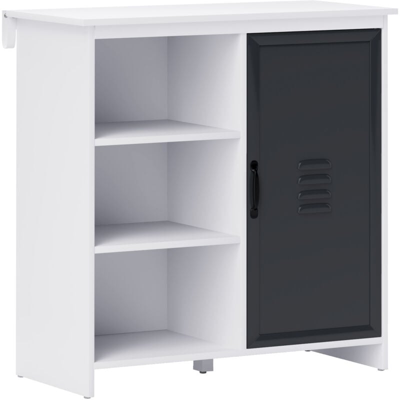 Buffet design industriel - meuble de rangement 3 niches placard - blanc métal gris