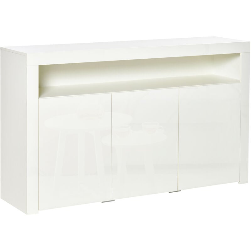 Homcom - Buffet led - meuble de rangement led - 3 placards avec étagère et grande niche - panneaux particules mdf blanc laqué