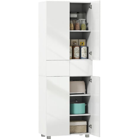HOMCOM Buffet haut de cuisine blanc laqué style contemporain - 4 portes, 3 étagères réglables, 2 tiroirs